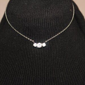 Solitaire Trio Necklace Silver/Faceted Round Cubic Zirconia Cut Crystal by AVON
